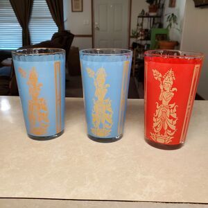 Culver MCM Retro Siam Thai Goddess Set Of 3 Highball Tumblers 1960s 5"